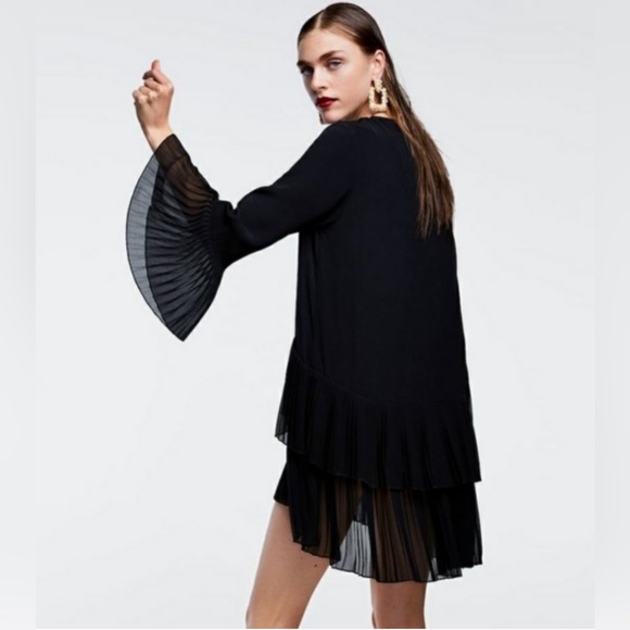 Zara Woman Black Long Sleeve Dress Size Small Flapper Style - Picture 8 of 10